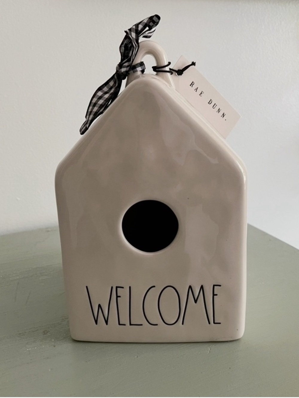 Rae Dunn Artisan Collection by Magenta Ceramic "WELCOME" Birdhouse with Ribbon